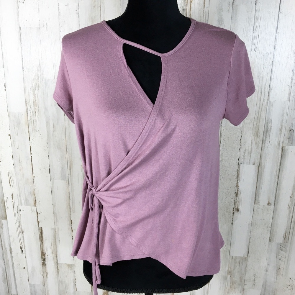HIP Wrap Top Short Sleeve Shirt Blouse Tee Purple v6x